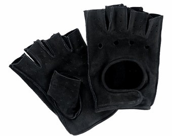 Guanti da guida auto e moto in vera pelle morbida nabuk half finger black guanti mezze dita