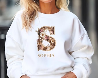 Personalisiertes Sweatshirt Monogramm Sweatshirt Wildflower Benutzerdefinierte Name Sweatshirt für Frauen Trendy Sweatshirt für Team Flower Monogramm Shirt