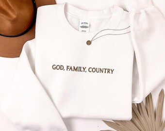 Sudadera bordada con la frase "Dios, Familia y País", basada en la fe, movimiento conservador, Dios bendiga a Estados Unidos, regalo cristiano, minimalista