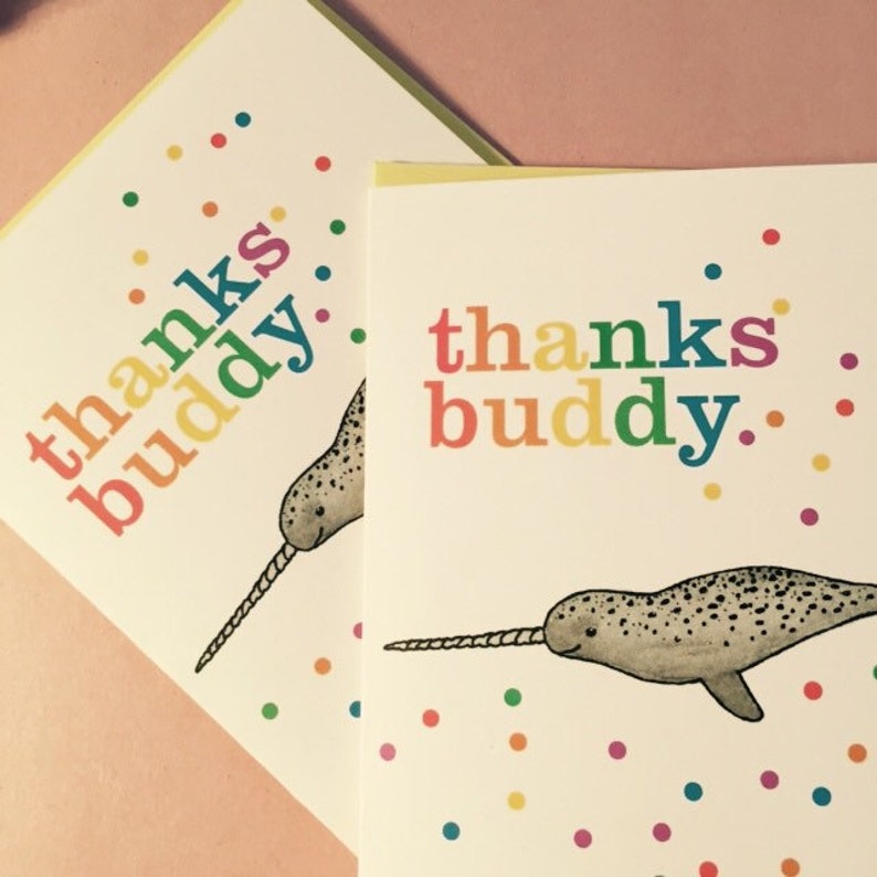 Thanks Buddy Narwhal Thank You Card Etsy