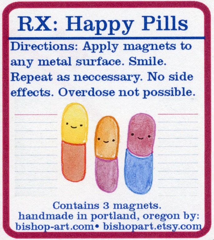 Set of 3 Happy Pill felt magents