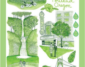 Portland Oregon toile postcard