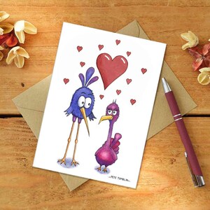 現代アーティストによるオリジナルの水彩画から、婚約、結婚、友情のためのラブバードのグリーティングカード