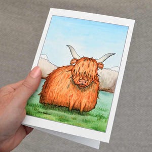 Highland Cow Greetings Card "Angus", Watercolour Art, Birthday Card, Quality Card, Blank Inside.