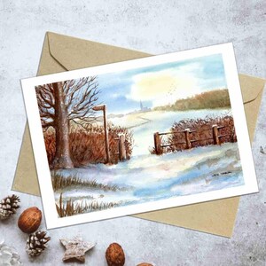 Biglietto di auguri natalizio "Winter's Walk" tratto da un acquerello originale di un artista contemporaneo