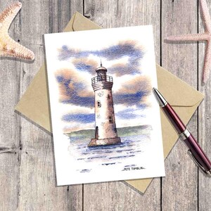 Biglietto d'auguri a tema faro, da acquerello originale, biglietto d'auguri di compleanno