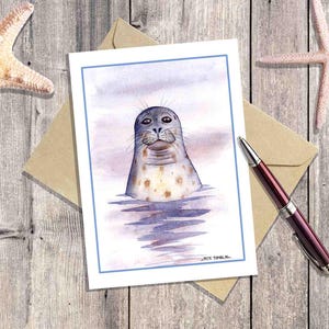 Carte de voeux de phoque commun à partir de peinture aquarelle originale, carte d'anniversaire