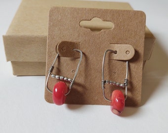 Coral Rectangle Hoops - Sterling over copper