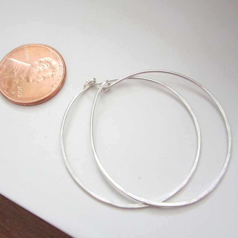 Large Sweet n' Simple Sterling SIlver Hoops 1 1/8 image 3