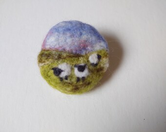 Felted Sheep Pin - Trio of sheep grazing on pasture