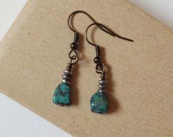 Turquoise Nugget Earring - Antiqued Brass