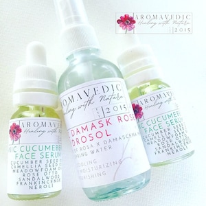 Organic Skincare kit Face Serum Rose Neroli Frankincense Sandalwood and Rose Hydrosol