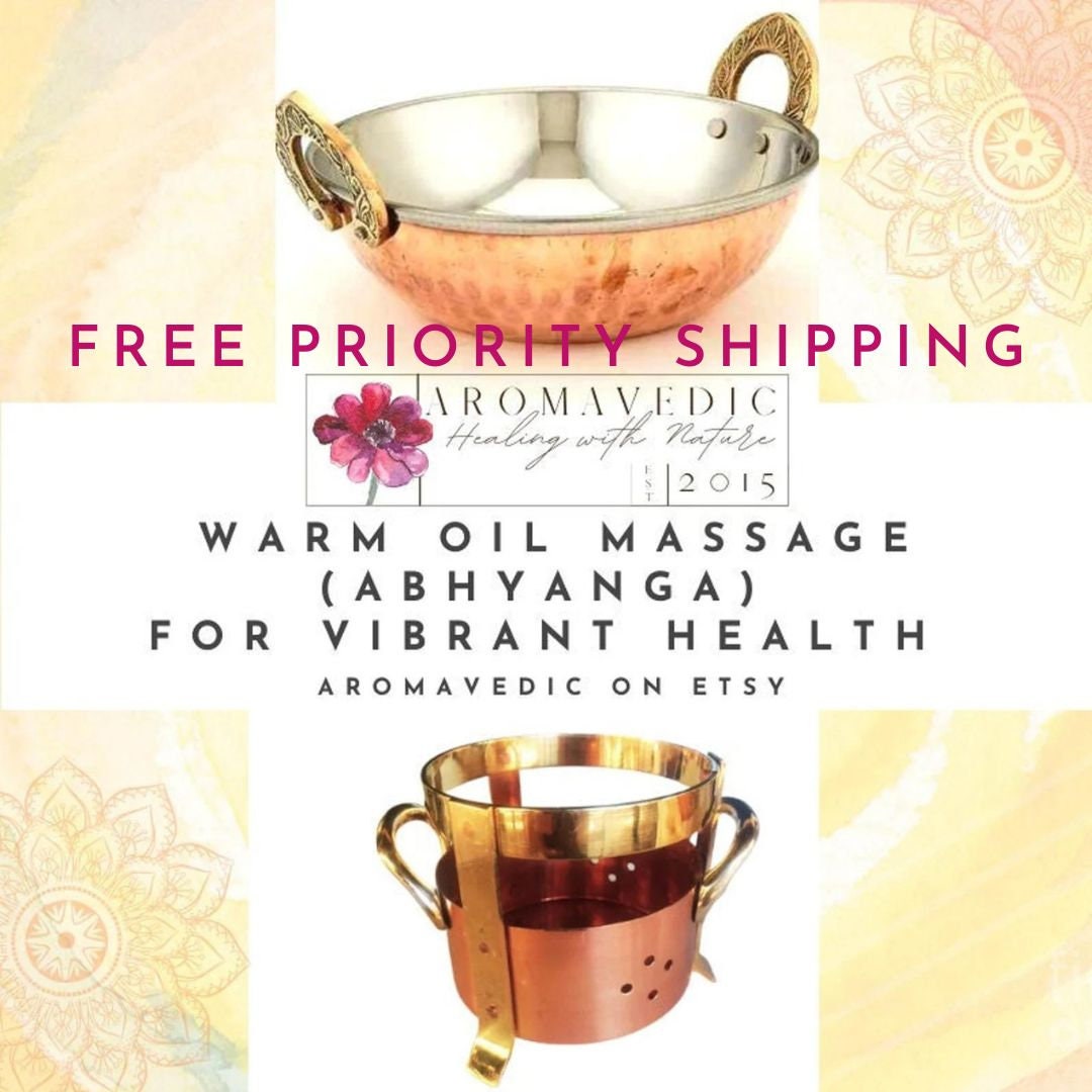 Massage Oil Warmer Set Copper and Stainless Steel Abhyanga Massage