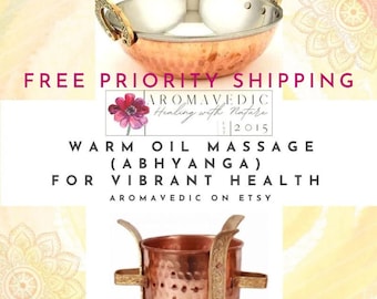 Massage Oil Warmer Set Copper and Stainless Steel -- Abhyanga Massage Therapy Free U.S. Prority Shipping/Next Day