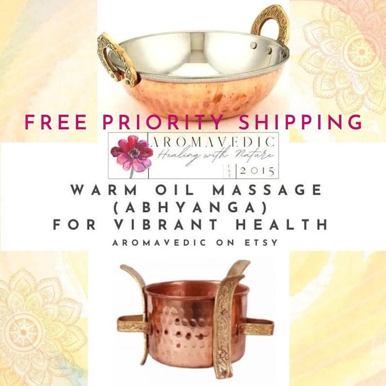 Massage Oil Warmer Set Copper and Stainless Steel Abhyanga Massage Therapy Free U.S. Prority Shipping/Next Day image 1