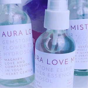 Heart Chakra Calming Aromatherapy Gemstone Mist Aura Love with Rose Geranium Rose Otto  Gemstone Infusion and Flower Essences