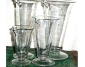 Antique Footed Lab Beakers x4 Art Deco Clear Etched Glass Graduated Sizes Geekery Geek Chic TREASURY ITEM