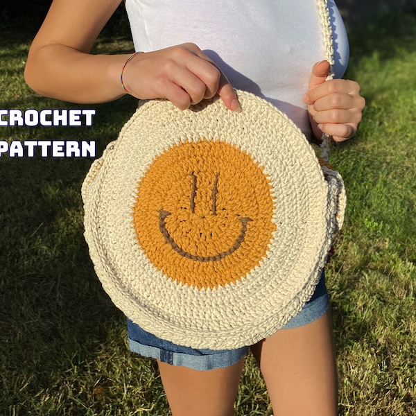 Smile Crochet Tote Bag Pattern, Crossbody Purse Pattern, Beach Tote Bag, Shoulder Bag Pattern, Unique Summer Beach Bag , Beginner Friendly