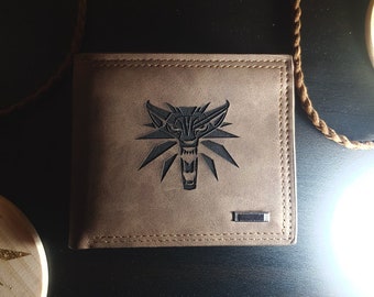 The Witcher Leather Wallet - homemade, PU leather, engraving, high quality, gaming