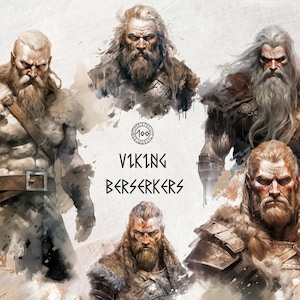 Clipart aquarelle de Berserkers de Viking | 100 fichiers PNG de guerriers scandinaves | Téléchargement instantané Usage commercial, pour travaux manuels, invitations, tenue d'un journal