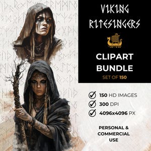 Prêtresses vikings aquarelle Clip Art femmes prêtres scandinaves PNG Téléchargement instantané Usage commercial Artisanat Invitations Journalisation Clipart Bundle