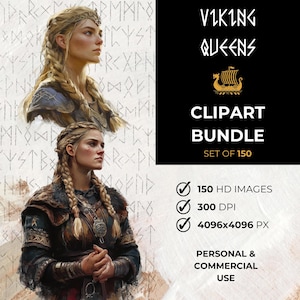Femmes nobles vikings aquarelle Clip Art guerrières scandinaves PNG Téléchargement instantané Usage commercial Artisanat Invitations Journalisation Clipart Bundle