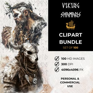 Clipart aquarelle de chamans vikings | 100 fichiers PNG de guerriers scandinaves | Téléchargement instantané Usage commercial, pour travaux manuels, invitations, tenue d'un journal