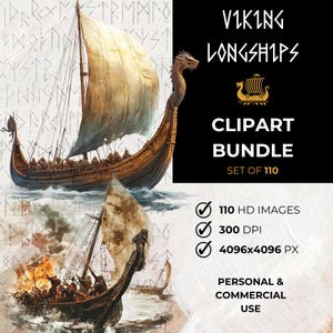Drakkar Viking aquarelle clipart guerriers nordiques PNG Téléchargement instantané usage commercial Scrapbooking Invitations journalisation Clipart Bundle