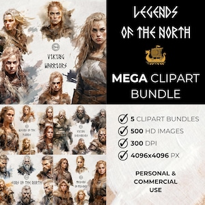 Legends of the North Viking aquarel Clip Art PNG-bestanden Instant Download commercieel gebruik ambachten uitnodigingen Journaling clipart megabundel