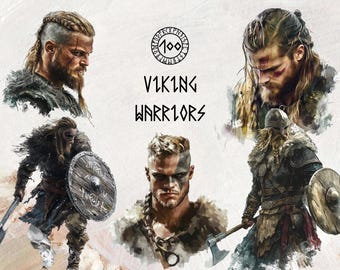 Viking Warriors Watercolor Clip Art: 100 Norsemen PNG Files (Digital Download)