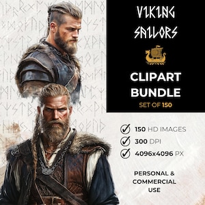 Clipart aquarelle de marins vikings guerriers nordiques PNG Téléchargement instantané usage commercial Scrapbooking Invitations journalisation Clipart Bundle