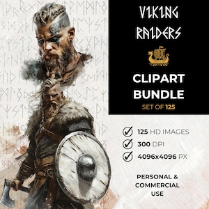 Raiders vikings aquarelle guerriers nordiques pillards PNG Téléchargement instantané usage commercial Scrapbooking Invitations journalisation Clipart Bundle