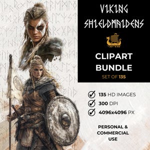 Viking Shieldmaidens aquarelle clipart guerrières scandinaves PNG téléchargement immédiat usage commercial artisanat Invitations journalisation des cliparts