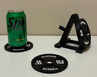 Weight Plate Coaster Set with Weight Rack Holder - Non Slip Coasters - Gym Gift