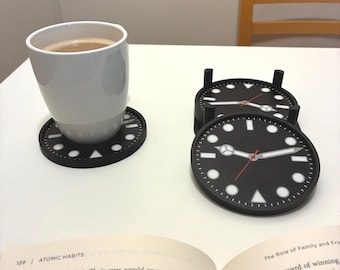 Luxury Watch Dial Coasters - Set of 4 Coasters with Rack - Gift for Watch Lovers