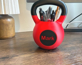 Personalized Kettlebell Pencil Holder Text 3D Printed Gym Desk Organizer Fitness Accessory Kettlebell Gym Gift Fathers Day Gift