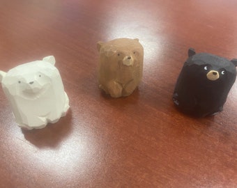 Set of 3 Adorable Handcarved Wooden Bears