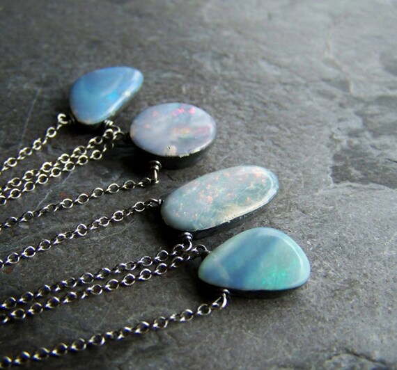 Blue Opal Necklace Blue Opal Pendant Fire Opal Natural Opal