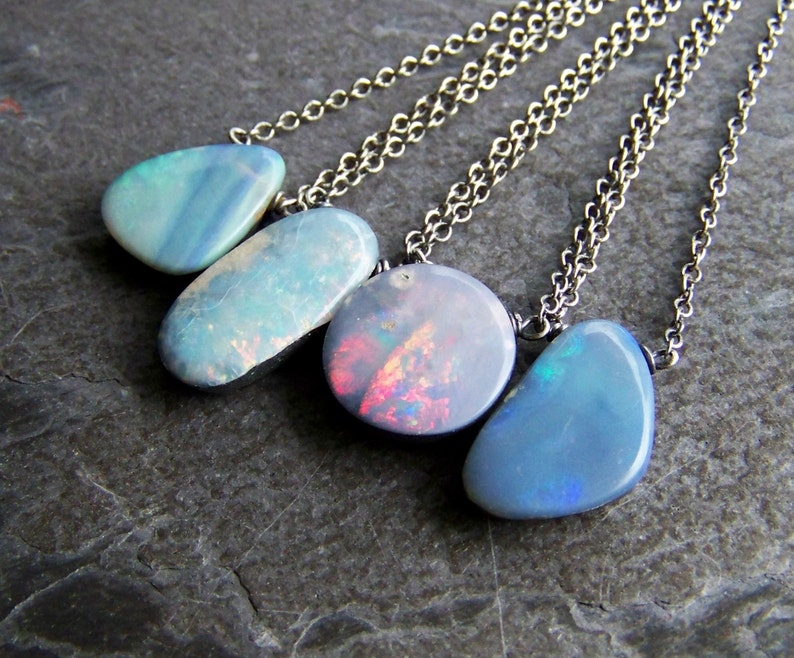 Blue Opal Necklace, Blue Opal Pendant, Fire Opal, Natural Opal, Gemstone Necklace, Minimalistic, Simple, Organic Jewelry image 3