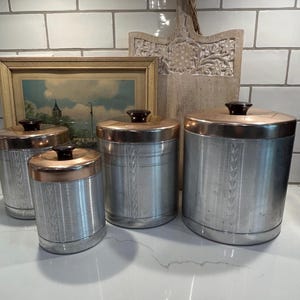 Vintage Essex Canister Set, Spun Aluminum, Copper Lids Set of 4