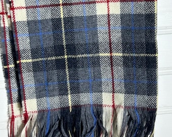 Vintage Pendleton Wool Plaid Scarf, Gray Red White Tartan