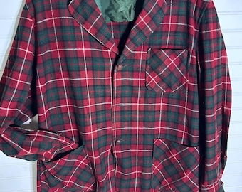 Chaqueta vintage de lana virgen Pendleton a cuadros con botones de nudo en rojo, verde y azul para hombre, talla grande