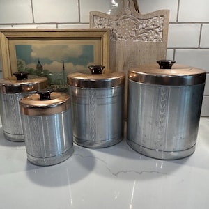 Vintage Essex Canister Set, Spun Aluminum, Copper Lids Set of 4