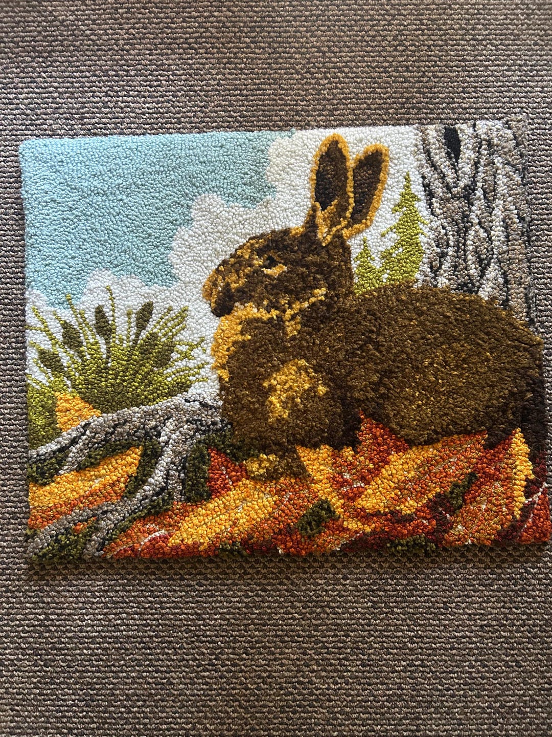 Hooked Rugs With Rabbits Vintage 70s Wall Decor Bunny Rabbit Wool Latch Hook Rug Cottagecore 24 ...