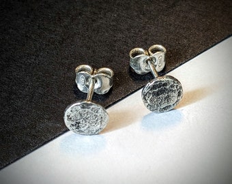 Hand Hammered Sterling Silver Stud Earrings: Oxidized Minimalist Jewelry