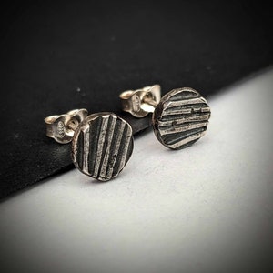 Primitive Hammered Round Silver 925 Studs, Geometric Men silver stud earrings, Oxidized Silver 925 Stud, Edgy Minimalist Jewelry