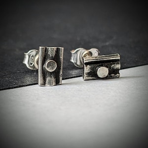 Tiny Men Silver Stud Earrings, Sterling silver Men&#39;s studs, Patina Finished Minimalist Studs for Men, 925 Silver Studs Gift for Guys