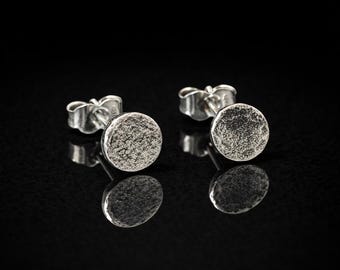 Hand Hammered Sterling Silver Stud Earrings: Minimalist Oxidized 7mm Round