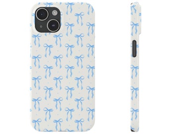 Slim telefoonhoesje Coquette Blue Bows | Aesthetic Coquette-telefoonhoesje met babyblauwe strikken