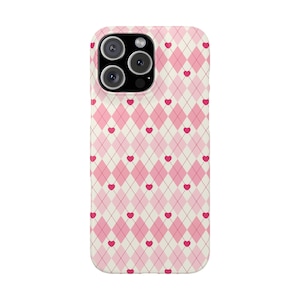 Pink Hearts Pattern Girly Aesthetic Phone Case | Lovely Hearts Print Phone Cover | Gift for Her | iPhone Accessories